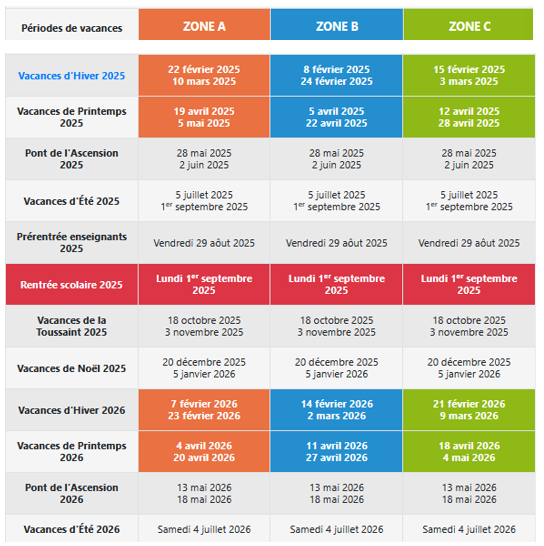 Calendrier 2025 2027